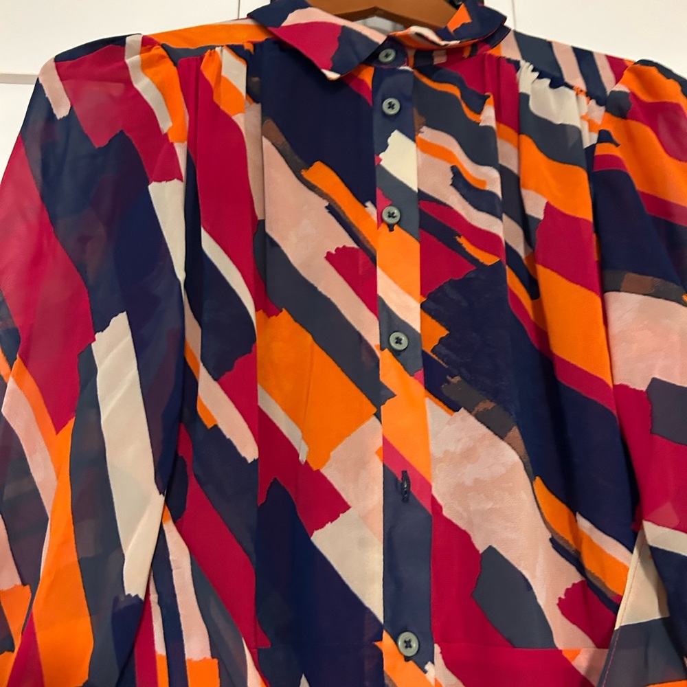 Maggy London Red and Orange Long Sleeve Dress